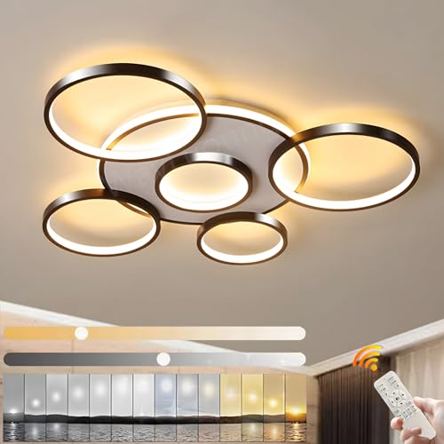 LED Deckenleuchte | Moderne 6-Ringe Wohnzimmer Deckenleuchte | Schwarz Runder Kreis 86W/Ø85cm | Schlafzimmer Deckenleuchten | 2700K-6500K Dimmbar Mit Fernbedienung | Restaurant Innendeckenleuchte von WayLuoung