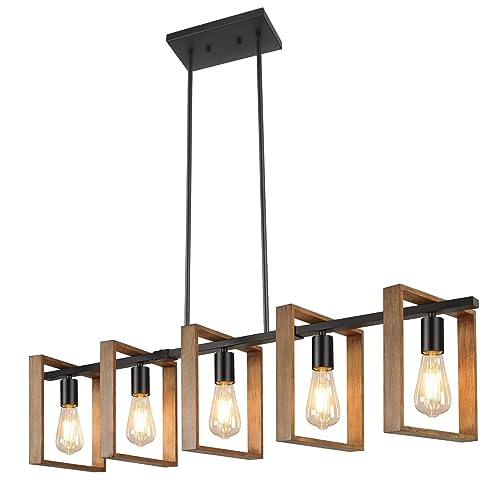 Moderne Kücheninsel Beleuchtung, 5 Lichter 105cm, Höhenverstellbare Esszimmer Leuchten, Rustikaler Holz Kronleuchter Für Die Küche, Billardtisch Leuchten Schwarzer E27 (Glühbirnen Nicht Inbegriffen) Moderne Kücheninsel Beleuchtung, 5 Lichter 105cm, Höhenverstellbare Esszimmer Leuchten, Rustikaler Holz Kronleuchter Für Die Küche, Billardtisch Leuchten Schwarzer E27 (Glühbirnen Nicht Inbegriffen) von WayLuoung
