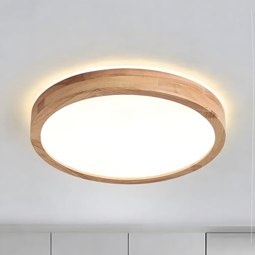 WayLuoung LED-Deckenleuchte Aus Holz | Ø30cm 3000K 1620Lm 18W | Deckenleuchte Mit Runden Oberseite, 360° Leuchtendes Naturholz, Schlafzimmer, Wohnzimmer, Kinderzimmer Küche Esszimmer (Warmweiß) von WayLuoung