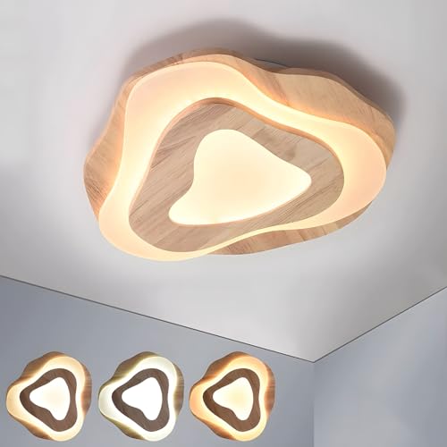 WayLuoung LED-Deckenleuchte Aus Holz | Ø40cm 36W 3300Lm | 3000K-6000K Dimmbar Mit Fernbedienung, Moderne Wolkenlampe Aus Natürlichem Holz + Acryl, Wohnzimmer, Kinderzimmer, Küche, Esszimmer, Heimbüro von WayLuoung