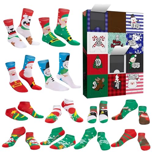 24 Paar Weihnachtssocken Adventskalender 2025 Unisex Socken 24 Tage Countdown Geschenk für Erwachsene Xmas Party Favor (1 Stück) von Waycin