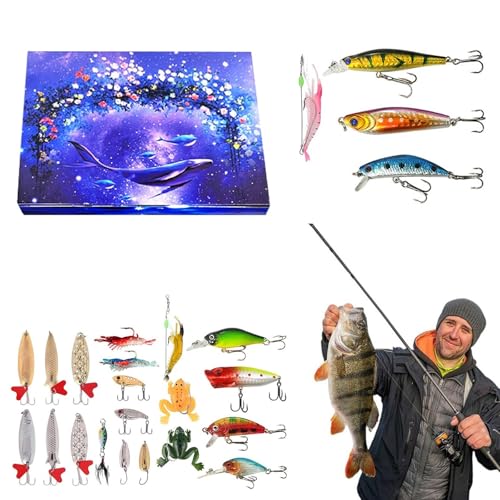 Fishing Adventskalender 2025, 24 Tage Fischköder Weihnachten Countdown Kalender, Countdown bis Weihnachten Angelköder Set für Fisher Erwachsene Männer Teen Boys (Blau-1) von Waycin