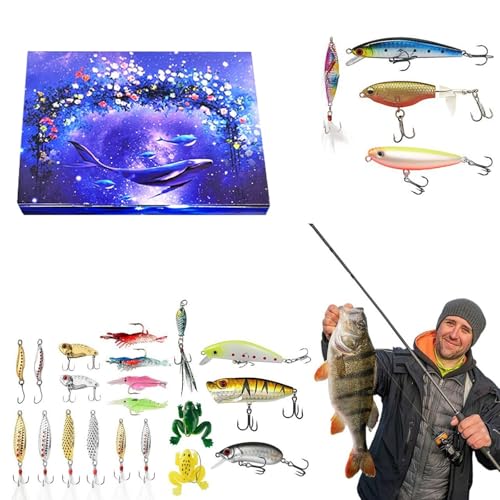 Fishing Adventskalender 2025, 24 Tage Fischköder Weihnachten Countdown Kalender, Countdown bis Weihnachten Angelköder Set für Fisher Erwachsene Männer Teen Boys (Blau-2) von Waycin