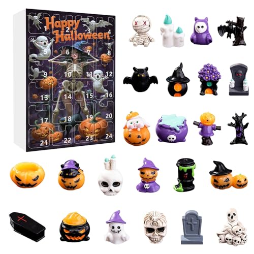 Halloween Adventskalender 2025, 24 Tage Happy Halloween Countdown Kalender mit 24pcs Kürbis, Geist, Schädel Mini Figuren Dekorationen (F) von Waycin