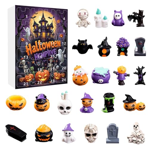 Halloween Adventskalender 2025, 24 Tage Happy Halloween Countdown Kalender mit 24pcs Kürbis, Geist, Totenkopf Mini Figuren Dekorationen (B) von Waycin