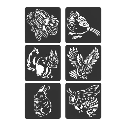 Schablonen mit Tiermotiven, Motiv: Zoos, Schablonen zum Zeichnen, Vorlagen für Projekte, wiederverwendbar, Malvorlage, Tier-Serie, ausgehöhlt, Maltagebuch, 6 Stück von Wayfadacc
