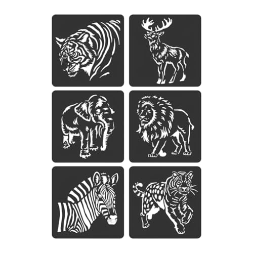 Schablonen mit Tiermotiven, Motiv: Zoos, Schablonen zum Zeichnen, Vorlagen für Projekte, wiederverwendbar, Malvorlage, Tier-Serie, ausgehöhlt, Maltagebuch, 6 Stück von Wayfadacc