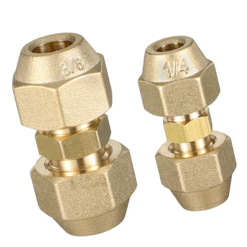 Wayfadacc 2 Stück 3/8 Zoll und 1/4 Zoll Kupferrohrstumpfgelenk Messing Rohrverschraubung Verbindungsstück Klimaanlage Fitting Dauerhaft von Wayfadacc