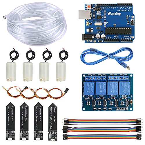 WayinTop Automatische Bewässerung Garten DIY Kit mit Tutorial, Entwicklungsboard mit USB Kabel + 4 Kanal 5 V Relais + 4pcs Bodenfeuchtesensor + 4pcs Mini Wasserpumpe + 5M PVC Schlauch + Jumper Wire WayinTop Automatische Bewässerung Garten DIY Kit mit Tutorial, Entwicklungsboard mit USB Kabel + 4 Kanal 5 V Relais + 4pcs Bodenfeuchtesensor + 4pcs Mini Wasserpumpe + 5M PVC Schlauch + Jumper Wire von WayinTop