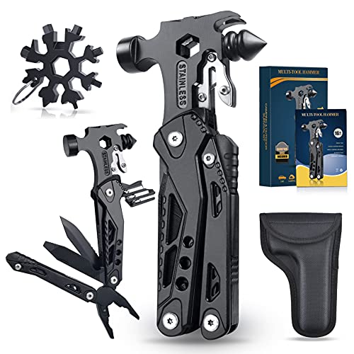 WayinTop Werkzeug Geschenke für Männer, 37 in 1 Taschenwerkzeug Multi-Tool Hammer mit Schneeflocken Multitool Kit, Multifunktionswerkzeuge Mini Klauenhammer für Camping Notfall und Überleben im Freien von WayinTop