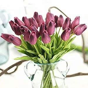 Waymeduo 10 Stück Tulpe künstliche Blume Latex Real Touch Bridal Wedding Bouquet Home Decor(Deep Purple) von Waymeduo