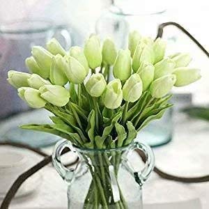 Waymeduo 10 Stück Tulpe künstliche Blume Latex Real Touch Bridal Wedding Bouquet Home Decor(Grün) von Waymeduo