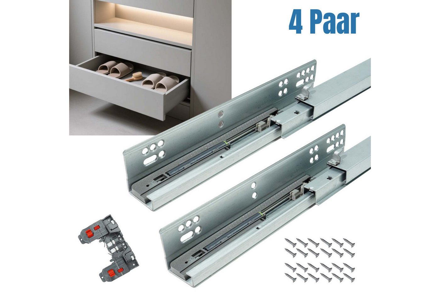 Wayne Hardware Auszug 4 Paar Schubladenauszug Schubladenschienen mit Dämpfung (SoftClose) von Wayne Hardware