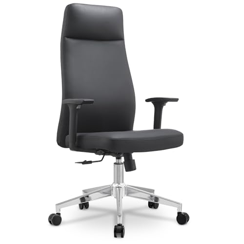 Ergonomischer Bürostuhl, hohe Rückenlehne, Kunstleder, Schwarz, mit integrierter Kopfstütze, verstellbare 3D-Armlehnen, synchrone Schwingfunktion, verchromtes Metallfuß von Waytex