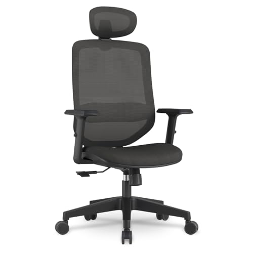 Ergonomischer Bürostuhl, schwarz – Sitzfläche aus gepolstertem Stoff, Rückenlehne aus atmungsaktivem Netzgewebe mit Lendenwirbelstütze, verstellbare Kopfstütze, verstellbare Armlehnen, synchrone Ergonomischer Bürostuhl, schwarz – Sitzfläche aus gepolstertem Stoff, Rückenlehne aus atmungsaktivem Netzgewebe mit Lendenwirbelstütze, verstellbare Kopfstütze, verstellbare Armlehnen, synchrone von Waytex