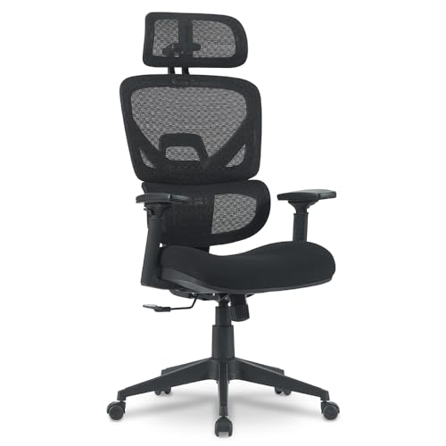 Ergonomischer Bürostuhl mit Verstellbarer Kopfstütze 3D – dynamische Lendenwirbelstütze – 3D-Armlehnen – synchrone Schwingung – atmungsaktiver Stoff – intensiver Gebrauch für mehr als 7 Stunden von Waytex