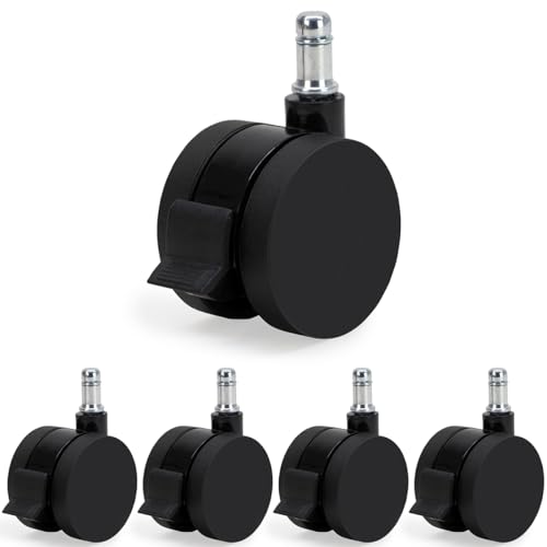 Waytex 78602 Bürostuhlrollen mit Bremse, Durchmesser 60 mm, für Hartböden, Parkett, Laminat, Fliesen – 5 Stück – Farbe Schwarz von Waytex