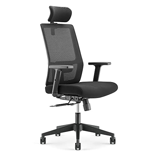 Waytex Acrux Bürostuhl, bequem, schwarz, Bürostuhl, Rückenlehne, höhenverstellbar, Lendenstütze, Kopfstütze und Armlehnen, verstellbare Sitztiefe, Drehstuhl, Synchron von Waytex