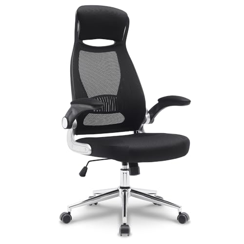 Waytex Ergonomischer Bürostuhl, Netzstoff, hohe Rückenlehne mit integrierter Kopfstütze, klappbare Armlehnen, Lendenwirbelstütze, höhenverstellbar, Fuß aus verchromtem Metall – Schwarz Waytex Ergonomischer Bürostuhl, Netzstoff, hohe Rückenlehne mit integrierter Kopfstütze, klappbare Armlehnen, Lendenwirbelstütze, höhenverstellbar, Fuß aus verchromtem Metall – Schwarz von Waytex
