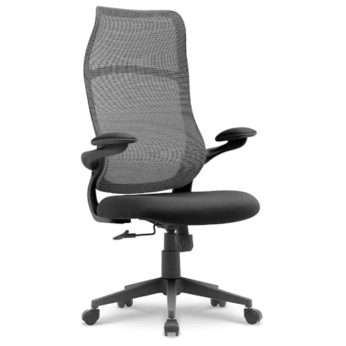 Waytex Ergonomischer Bürostuhl aus Stoff – hohe Rückenlehne atmungsaktiv aus Netzstoff, 2D-Armlehnen hochklappbar und drehbar, zentraler Kippmechanismus, verstellbare Sitzhöhe – Schwarz von Waytex