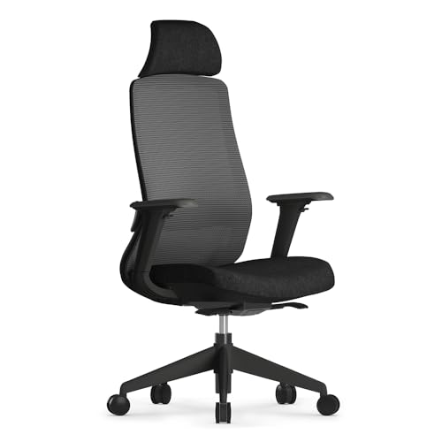 Waytex Bürostuhl mit Kopfstütze und Armlehnen, professionelle Qualität, 9 Einstellungen, Lendenwirbelstütze, Sitzverlagerung, Synchronschwingsitz mit Lendenwirbelstütze, Schwarz von Waytex