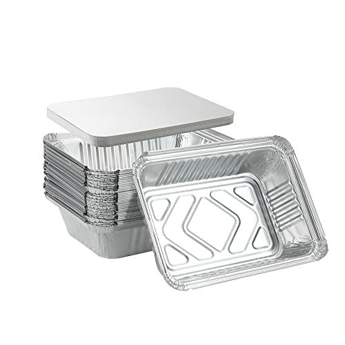 Waytiffer 25 Stück Einweg-Aluminiumfolienpfannen, robuste Premium-Brotformen, 1 kg – Kapazität 21,6 x 16 cm Takeout-Pfannen, Zinnfolie zum Aufwärmen, Backen, (25 Stück mit Kartondeckel) von Waytiffer