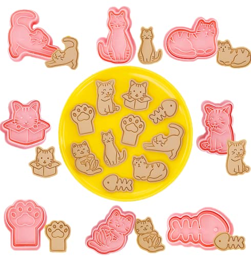 8 Stück Katze Ausstecher Ausstechform,Katze Keksausstecher Set,,Fondant Cookie Cutter für Kekse,Keksstempel 3D Ausstechformen für Kekse, Cartoon-Motiv, für Kinder Party von Wayxmax