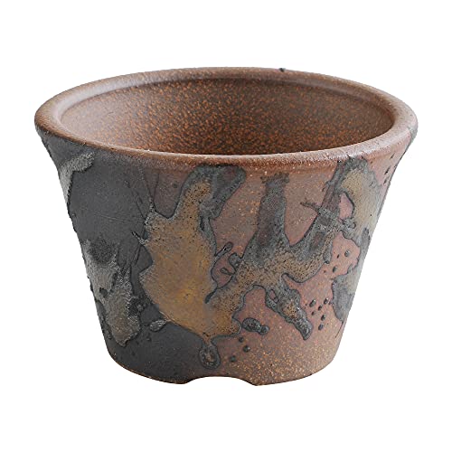 Wazakura Banko Series Bonsai Schale, handgefertigt, rund, Keramik, mit Drainageloch, 11 cm, hergestellt in Japan, Bonsai-Baum-Garten-Behälter, Sukkulenten, Zimmerpflanzen-Pflanzgefäß – Kindami Glaze von Wazakura