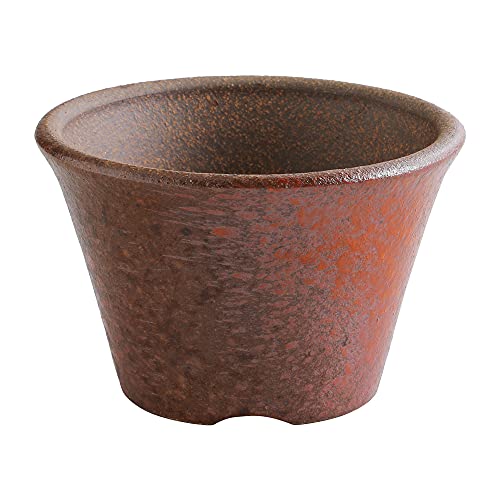 Wazakura Banko Series Bonsai Schale, handgefertigt, rund, Keramik, mit Drainageloch, 11 cm, hergestellt in Japan, Bonsai-Baum-Garten-Behälter, japanische Blumen, Zimmerpflanzen-Pflanzgefäß - Roter Ton von Wazakura