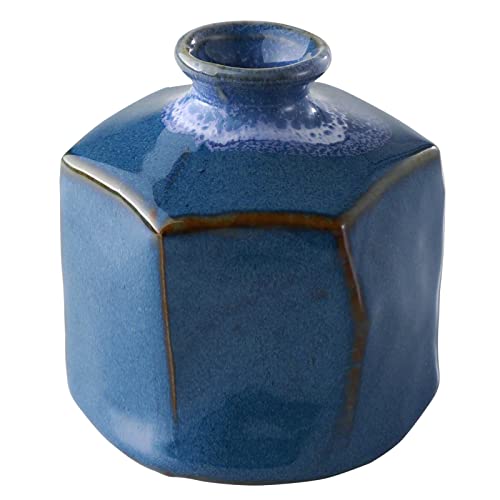 Wazakura Minoyaki Ikebana Keramik-Vase, Made in Japan, kleine handbemalte Blumenarrangement Vase, Töpferbedarf - Sechseckige Blaue Ikebana Vase von Wazakura
