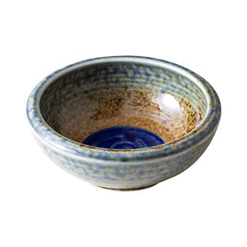 Wazakura Minoyaki Serie Kleine Runde Glasierte Ikebana Blumenvase, Made in Japan, Handbemalte Keramik für Blumenstecken Arrangements - Braun und Blau von Wazakura