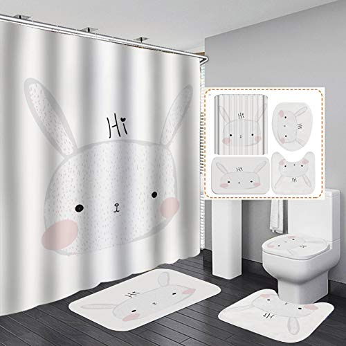Badezimmermatte Grauer Kaninchen Weiß Fußmatte Set 3 Teilig,Duschvorleger rutschfest(45x75cm)+U-Typ Wasseraufnahme Badezimmerteppich+Schnelltrocknend Bath Mat Langlebig Badvorleger Set von Wazylphin