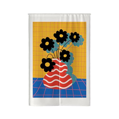 Küchenvorhänge Blaue Geometrie Blume Türvorhang Polyester Vorhänge Kurz Waschbar Raumteiler Vorhang Kurze Gardinen Langlebig Vorhang Tür Verdickung Türvorhänge Küchenvorhang Door Curtain 65x90cm von Wazylphin