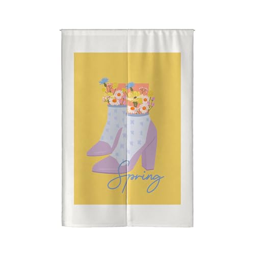 Küchenvorhänge Lila Blume Gelb Türvorhang Polyester Vorhänge Kurz Waschbar Raumteiler Vorhang Kurze Gardinen Langlebig Door Curtain Verdickung Vorhang Tür Küchenvorhang Türvorhänge 85x180cm von Wazylphin