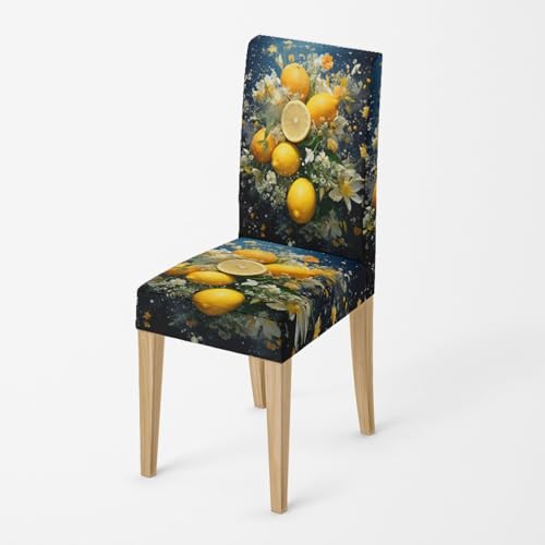 Stuhlhussen Zitronengelbe Blume Stuhlüberzieher Spandex Stuhlhussen Schwingstühle Waschbar Hussen für Stühle Abnehmbare Stuhlbezug Stuhlbezüge Langlebig Suhl Hussen Universal Stuhlhusse 2er Set von Wazylphin