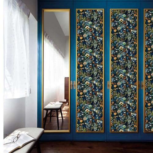 Wandschutzfolie Blaue Orange Blätter Klebefolie Möbel Möbelfolie Selbstklebende Folie Selbstklebende Tapete Tapeten Klebe Tpete Wall Paper Self Adhesive Wallpaper for Living Room 45x100cm/1 roll von Wazylphin