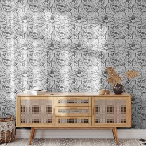 Wandschutzfolie Graue Peony Klebefolie Möbel Möbelfolie Selbstklebende Folie Selbstklebende Tapete Tapeten Klebe Tpete Wall Paper Self Adhesive Wallpaper for Living Room 45x200cm/1 roll von Wazylphin