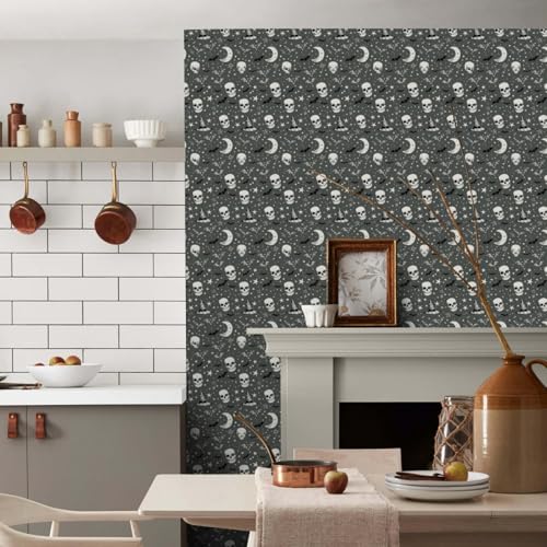 Wandschutzfolie Mond Schädel Grau Klebefolie Möbel Möbelfolie Selbstklebende Folie Selbstklebende Tapete Tapeten Klebe Tpete Wall Paper Self Adhesive Wallpaper for Living Room 45x200cm/1 roll von Wazylphin