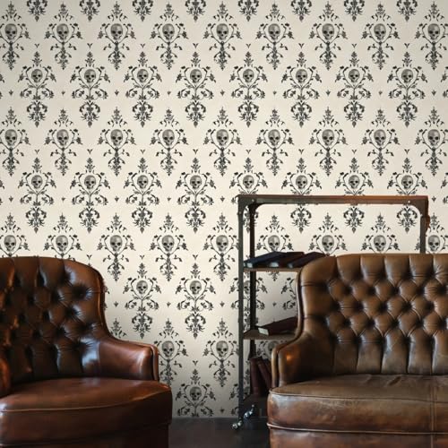 Wandschutzfolie Schädel Beige Grau Klebefolie Möbel Möbelfolie Selbstklebende Folie Selbstklebende Tapete Tapeten Klebe Tpete Wall Paper Self Adhesive Wallpaper for Living Room 45x100cm/2 roll von Wazylphin