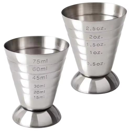 2PCS Jigger für Bartending 75 ml Edelstahl -Cocktail Messung mit maßstabem Maße professioneller Cocktail Jigger Bartending -Zubehör messen Tasse von Wbaioluy