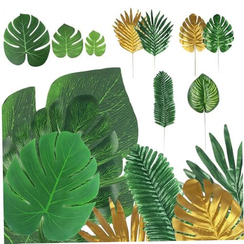 78 PCs 9 Arten künstliche tropische Blattdschungelblätter Golden Pflanzenblätter Dekorationen Gefälschtes Palmblatt für hawaiianische Partydekorationen Strand Geburtstagsfeier Fälschung gefälscht 78 PCs 9 Arten künstliche tropische Blattdschungelblätter Golden Pflanzenblätter Dekorationen Gefälschtes Palmblatt für hawaiianische Partydekorationen Strand Geburtstagsfeier Fälschung gefälscht von Wbaioluy