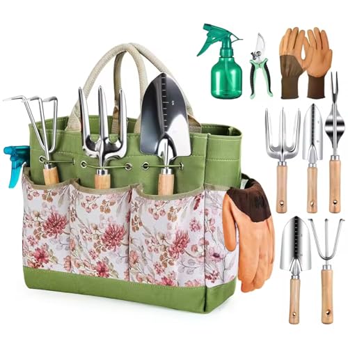 9-teiliger Gartenwerkzeug, Hochleistungs-Edelstahl-Gartenwerkzeuge mit Aufbewahrungstasche und Rutschgummi-Handschuhen, Gartengeschenke für Frauen Handwerkzeuge 9-teiliger Gartenwerkzeug, Hochleistungs-Edelstahl-Gartenwerkzeuge mit Aufbewahrungstasche und Rutschgummi-Handschuhen, Gartengeschenke für Frauen Handwerkzeuge von Wbaioluy