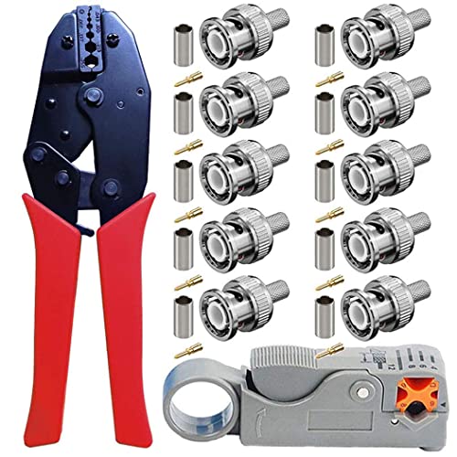 BNC Crimp Tool Set Rotary Koaxial Kabel Strikter Ratchet Crimper mit BNC -Crimp -Steckern für RG59 CableBnc -Werkzeug von Wbaioluy