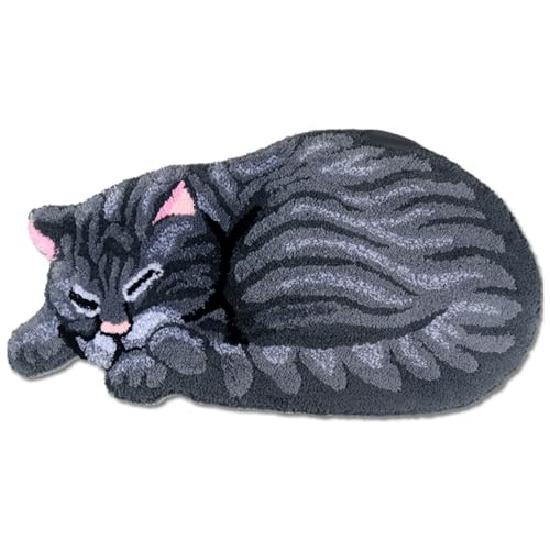 Katzenteppich Lustiger Cartoon Sleeping Tabby Katze geformte Teppich 33.1x17, 7 Zoll unregelmäßige Teppiche Zimmer Dekor nicht rutschfable niedliche Teppiche für Schlafzimmer Eingangs Wohnzimmer Dekor von Wbaioluy