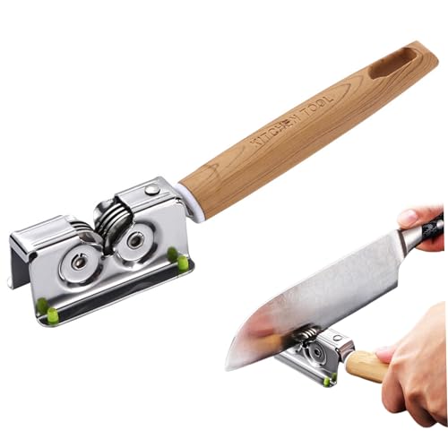 Messerspitzer 7.7 '' Edelstless manuellem Messerschärfer mit Holzkorngriff Schnell und glattes Rollenküche mit hängendes Loch für Küchen- und Obstmesser von Wbaioluy