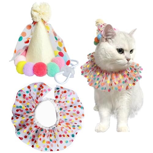 Pet Birthday Hut Schal Set, Haustier Geburtstagshut und Polka Dot Spitze Laborkragen, Süßigkeiten Colored wiederverwendbares Welpe Katze Kopfschmuck Kostüm Party Dekoration AccessoiresDog Pet Birthday Hut Schal Set, Haustier Geburtstagshut und Polka Dot Spitze Laborkragen, Süßigkeiten Colored wiederverwendbares Welpe Katze Kopfschmuck Kostüm Party Dekoration AccessoiresDog von Wbaioluy