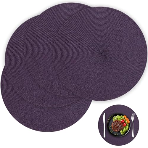 Runde Placemat-Set von 4 15 Nicht rutschenden lila Placematen hitzebeständiger klassischer klassischer Waschmatten Wiederverwendbare Platzmatten für Home-Küchentisch Hitzebeständig von Wbaioluy