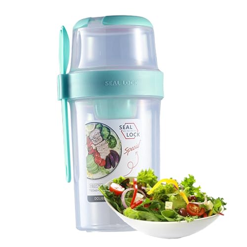 Salatmahlzeit Shaker Tasse tragbare frische Salatbecher mit Dressinghalter 2 Schichten Obst Gemüsebehälter zum Mittagessen Cyan Lsalad Mahlzeit Shaker von Wbaioluy