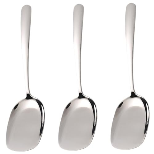 Servieren von Löffel 3PCs Groß 304 Edelstahl -Löffel mit langem Griff Spiegel polierter rechteckiger runder Kante 8.3x2, 4 Zoll Edelstahl für Buffet Party Restaurant von Wbaioluy