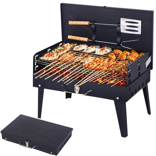 Tragbarer Holzkohlegrill mit Werkzeugen Kit, faltbares leichter Grillgrill, Höhe einstellbarer Außengrill für Camping -Picknick -Terrasse Wanderpark Terrasse von Wbaioluy